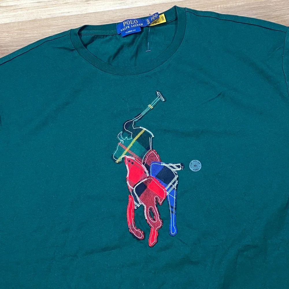 Polo Ralph Lauren T-Shirt Mens XL Big Pony Plaid Cotton Classic Fit Green